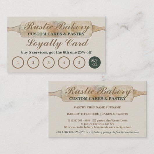 Rustic Floral Bakery Loyalty Koop vijf gratis Visitekaartje (Voorkant / Achterkant)