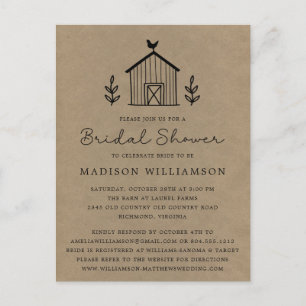 Rustic Floral Barn Kraft Bridal Shower Briefkaart