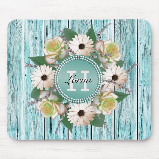 Rustic Floral Barn Wood Monogram Muismat (Voorkant)