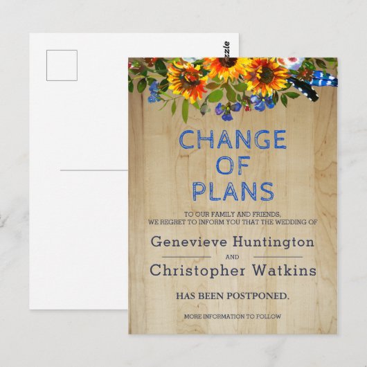 Rustic Floral Barn Wood Weddenschap Uitgesteld Ann Briefkaart (Voorkant / Achterkant)