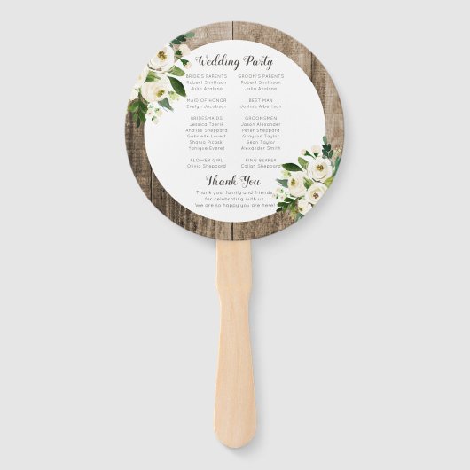 Rustic Floral Barn Wood Wedding Ceremony Programme Handwaaier (Achterkant)