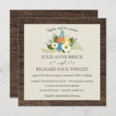Rustic Floral Barn Wood Wedding Invitations Kaart (Voorkant / Achterkant)