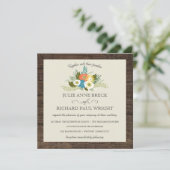Rustic Floral Barn Wood Wedding Invitations Kaart (Staand voorkant)