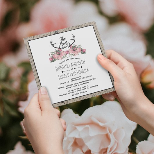 Rustic Floral Barnwood Hunt is over het huwelijk Kaart