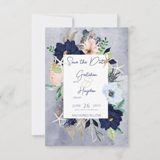 Rustic Floral Beach Nautical Save the Date Kaart (Voorkant)
