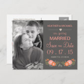 Rustic Floral Bewaar de datumfoto Aankondigingskaart (Voorkant / Achterkant)