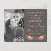 Rustic Floral Bewaar de datumfoto Aankondigingskaart (Voorkant)
