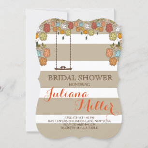 Rustic Floral Bird Swing Bridal Shower Invitation Kaart