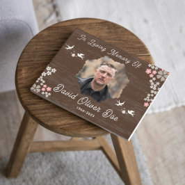Rustic Floral Birds Custom Photo and Text Memorial Gastenboek