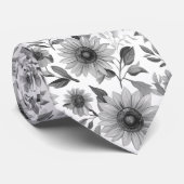 Rustic Floral Black And White Sunflower Stropdas (Opgerold)