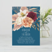 Rustic Floral Blauwgroen bruiloft receptie uitnodi Kaart (Staand voorkant)