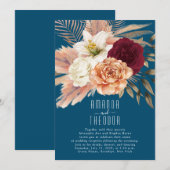 Rustic Floral Blauwgroen bruiloft receptie uitnodi Kaart (Voorkant / Achterkant)