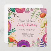 Rustic Floral Bloom Birthday Party Kaart (Voorkant / Achterkant)