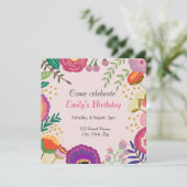 Rustic Floral Bloom Birthday Party Kaart (Staand voorkant)
