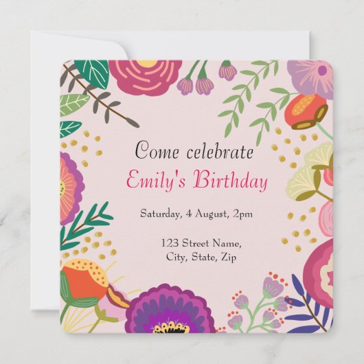 Rustic Floral Bloom Birthday Party Kaart (Voorkant)