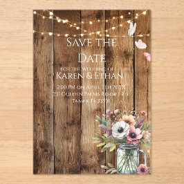 Rustic Floral Blossoms Save the Date Invitation  Acryl Uitnodigingen