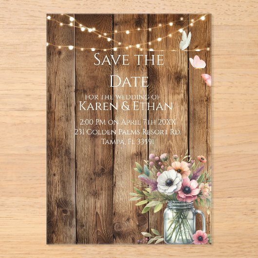 Rustic Floral Blossoms Save the Date Invitation  Acryl Uitnodigingen (Voorkant)