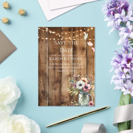 Rustic Floral Blossoms Save the Date Invitation  Acryl Uitnodigingen (Insitu (Huwelijk))