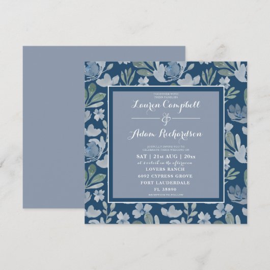 Rustic Floral Blue and Blauwgroen Floral Wedding I Kaart (Voorkant / Achterkant)
