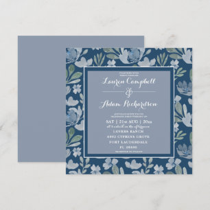 Rustic Floral Blue and Blauwgroen Floral Wedding I Kaart
