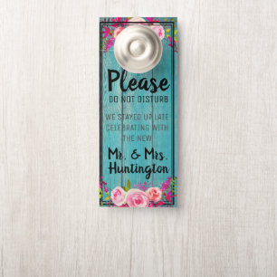 Rustic Floral Blue Barnwood Wedding stoort niet Deurhanger