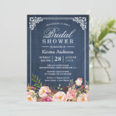 Rustic Floral Blue Chalkboard Classy Vrijgezellenf Kaart (Staand voorkant)