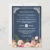 Rustic Floral Blue Chalkboard - officieel huwelijk Kaart (Voorkant)
