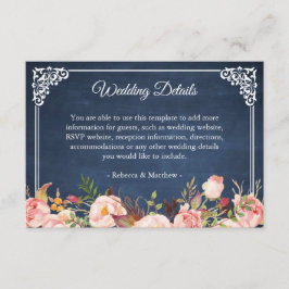Rustic Floral Blue Chalkboard Wedding Details Informatiekaartje