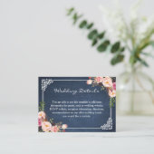 Rustic Floral Blue Chalkboard Wedding Insert Kaart (Staand voorkant)