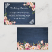 Rustic Floral Blue Chalkboard Wedding Insert Kaart (Voorkant / Achterkant)
