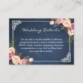 Rustic Floral Blue Chalkboard Wedding Insert Kaart (Voorkant)