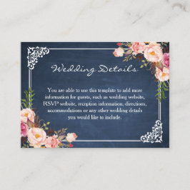Rustic Floral Blue Chalkboard Wedding Insert Kaart