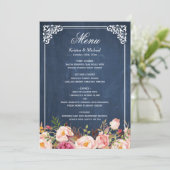 Rustic Floral Blue Chalkboard Wedding Menu (Staand voorkant)
