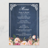 Rustic Floral Blue Chalkboard Wedding Menu (Voorkant)