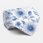 Rustic Floral Blue Sunflower Stropdas (Opgerold)