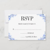 Rustic Floral Blue Waterverf Flowers Wedding RSVP (Voorkant)