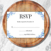 Rustic Floral Blue Waterverf Flowers Wedding RSVP