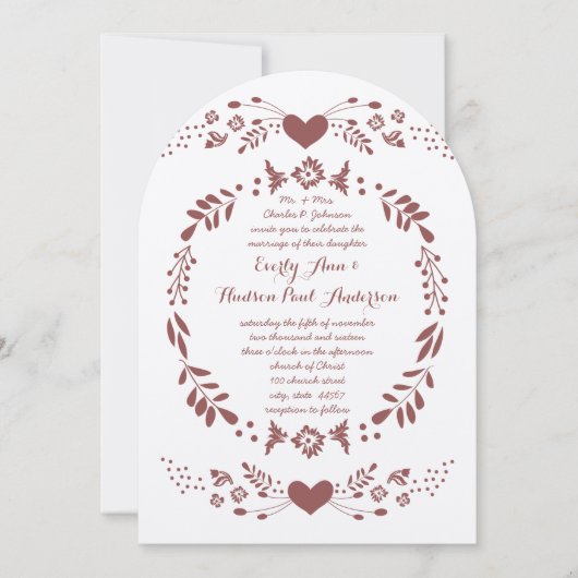 Rustic Floral Bohemian Boho Folk Art Wedding Kaart (Voorkant)