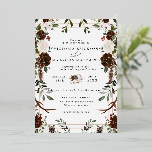 Rustic Floral | Boho Botanical Wedding Invitation Folie Uitnodiging (Staand Voorkant)