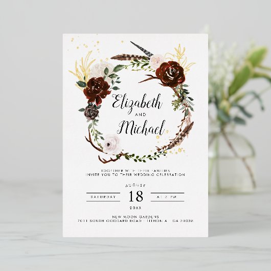 Rustic Floral | Boho Botanical Wedding Invitation Folie Uitnodiging (Staand Voorkant)