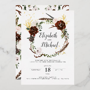 Rustic Floral   Boho Botanical Wedding Invitation Folie Uitnodiging