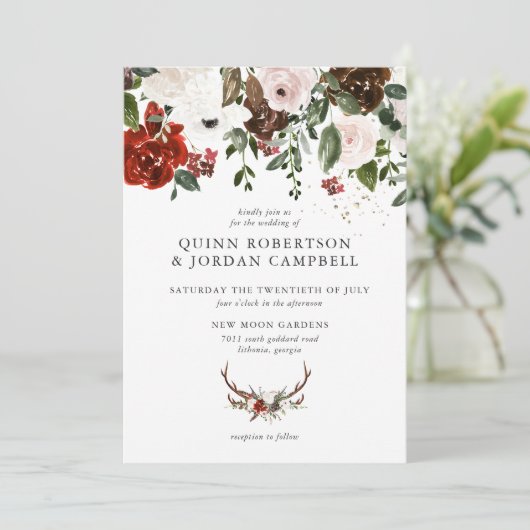 Rustic Floral | Boho Botanical Wedding Invitation Kaart (Staand voorkant)
