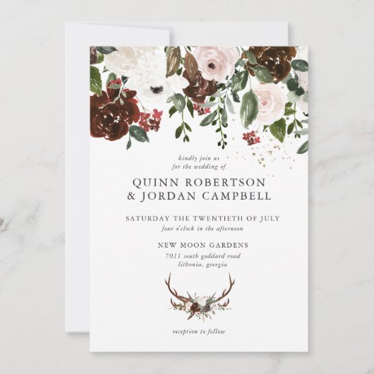 Rustic Floral | Boho Botanical Wedding Invitation Kaart (Voorkant)