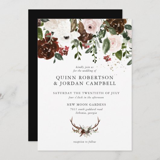 Rustic Floral | Boho Botanical Wedding Invitation Kaart (Voorkant / Achterkant)