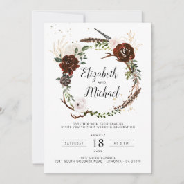 Rustic Floral | Boho Botanical Wedding Invitation Kaart