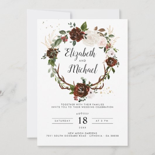 Rustic Floral | Boho Botanical Wedding Invitation Kaart (Voorkant)