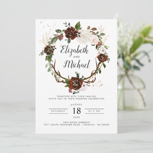 Rustic Floral | Boho Botanical Wedding Invitation Kaart (Staand voorkant)