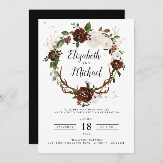 Rustic Floral | Boho Botanical Wedding Invitation Kaart (Voorkant / Achterkant)