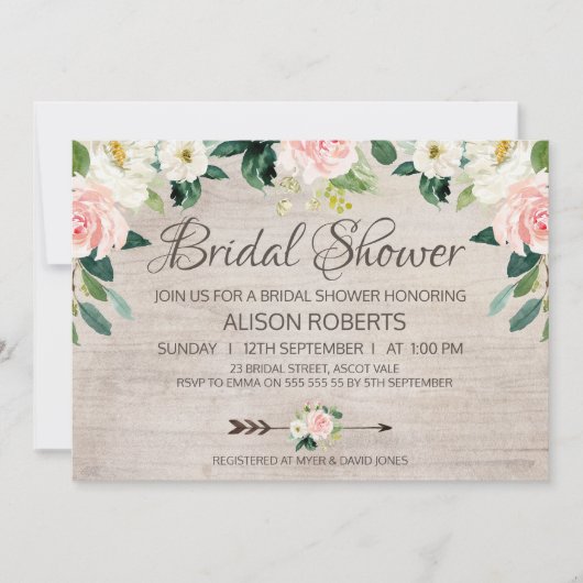 Rustic Floral Boho Bridal Shower Kaart (Voorkant)