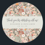 Rustic Floral Boho Custom Wedding Names Bedankt Ronde Sticker<br><div class="desc">Rustic Sage Green en Taupe Floral Boho Custom Wedding Names Bedankt Stickers</div>